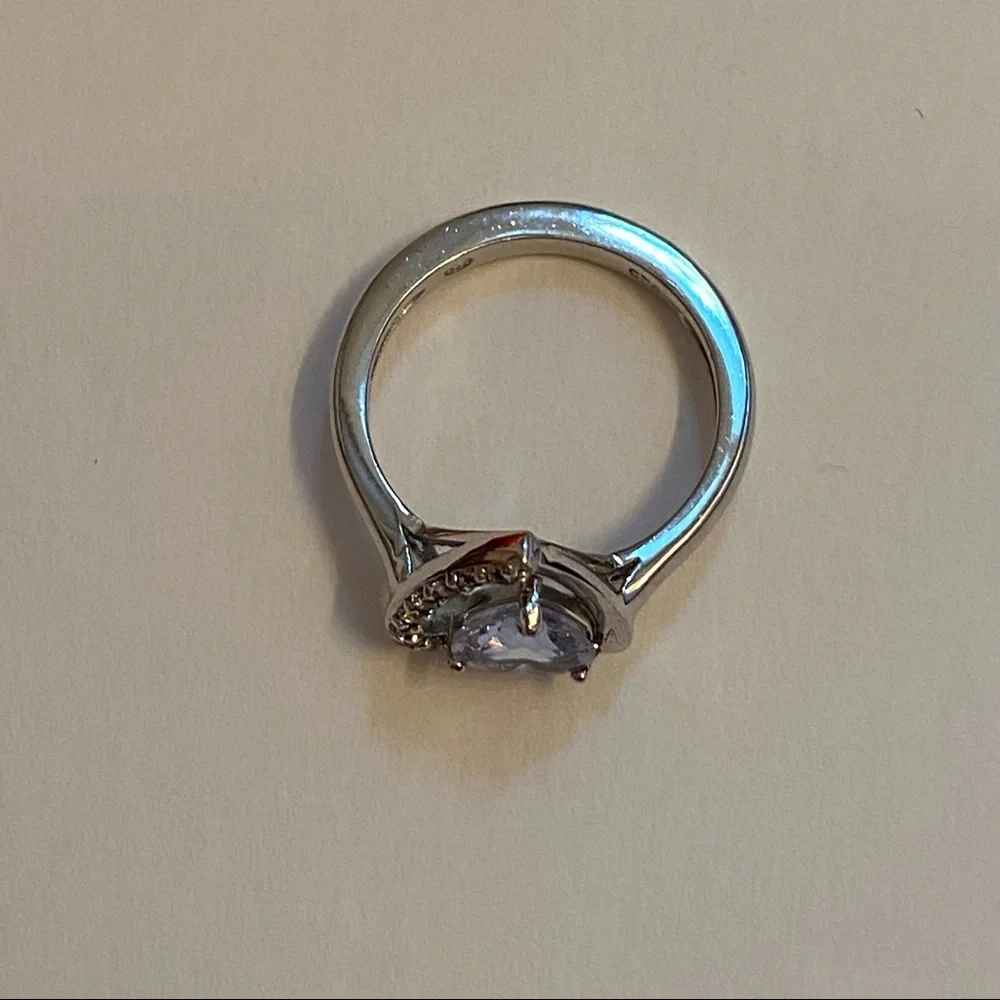 HENG NGAI HN RING STERLING SILVER BLUE TOPAZ HEART SHAPE PAVE SET CZ SIZE 6